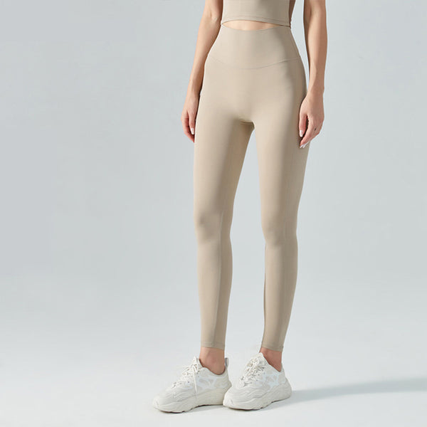 beige fitnesslegging voor dames met hoge taille