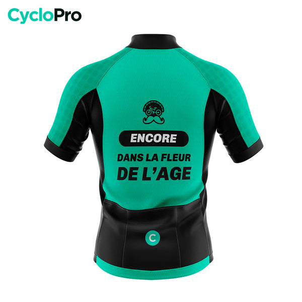 turquoise fietsshirt met bloemen achterkant