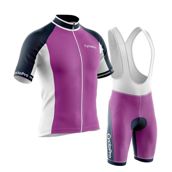 effen paarse zomerfietsoutfit