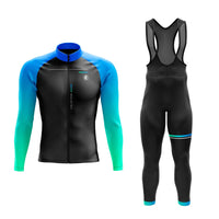 azuurblauwe thermische fietsoutfit