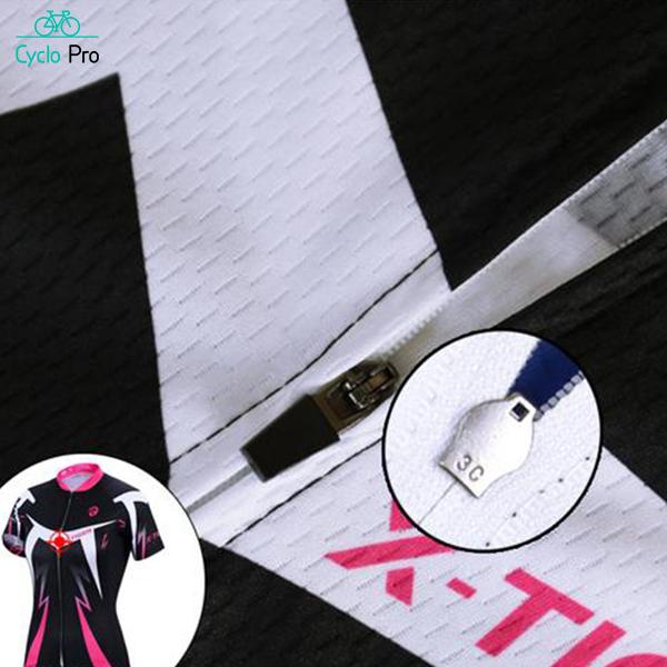 Maillot Manches Courtes Noire et Rose - Confort+ - DESTOCKAGE Tenue de cyclisme été CycloPro 